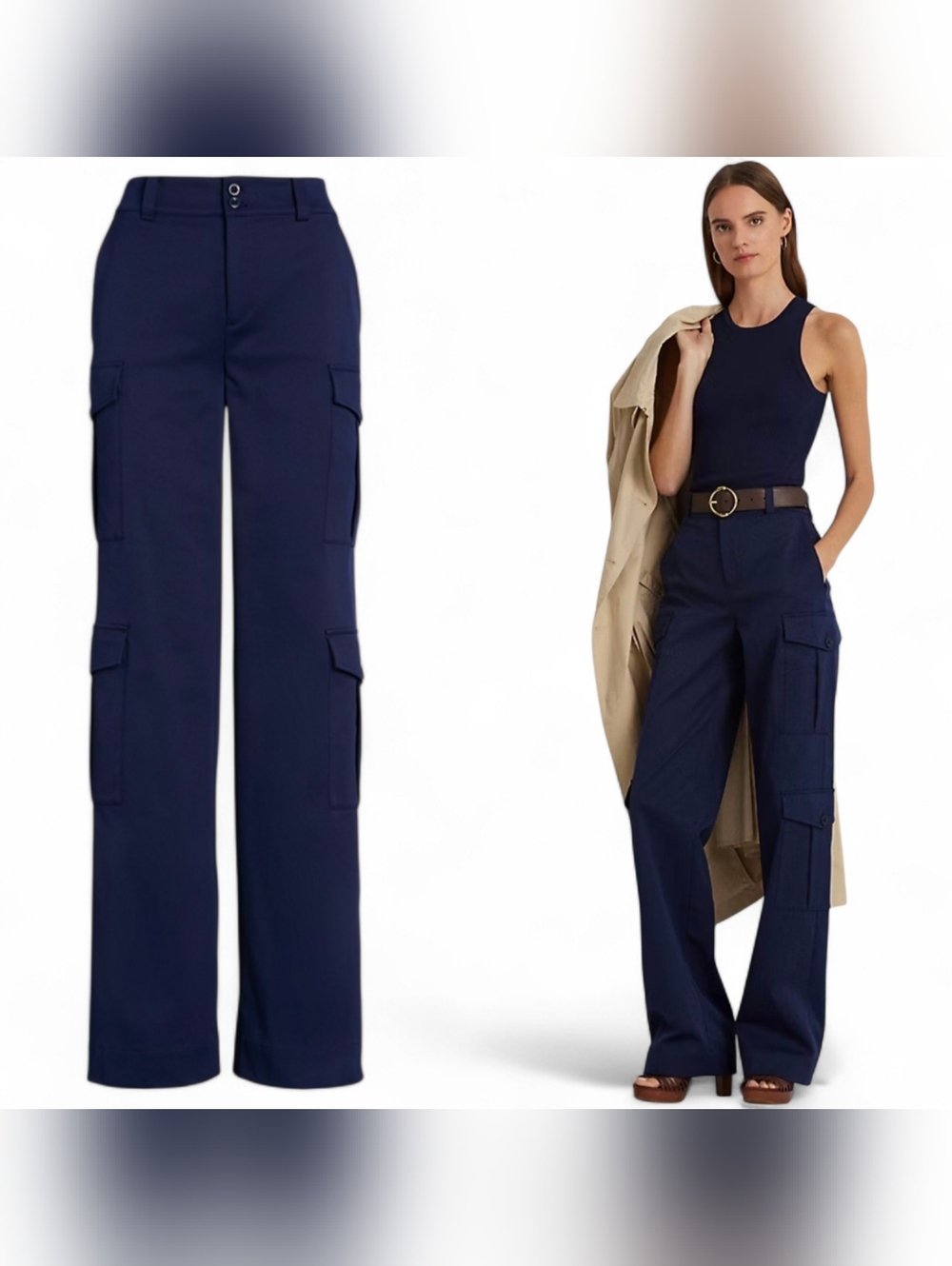 Lauren Ralph Lauren Navy Wide-Leg Cargo Trousers NWT $195 Sz 16